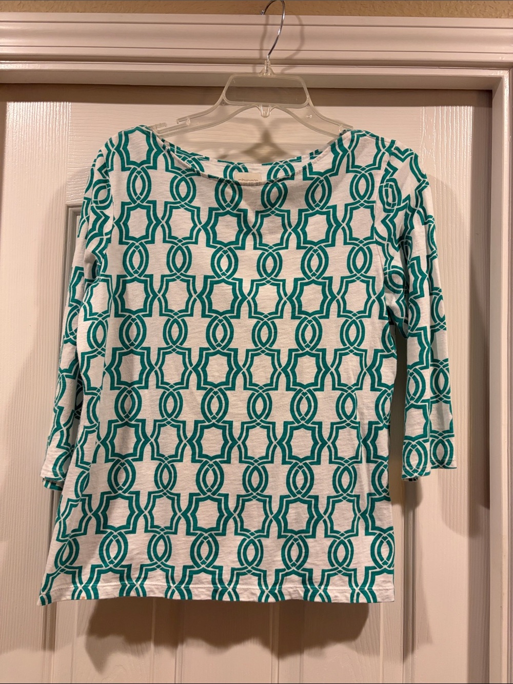 Chico's White Top with Teal Geometric Print size 1 / s-m - Picture 1 of 5